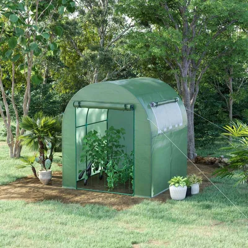 Outsunny Walk In Polytunnel Greenhouse With Roll-up Window & Door 180W X 180D X 200Hcm - Green - 845-775V00GN 10 Outsunny Walk In Polytunnel Greenhouse With Roll-up Window & Door 180W X 180D X 200Hcm - Green - 845-775V00GN - Image 10