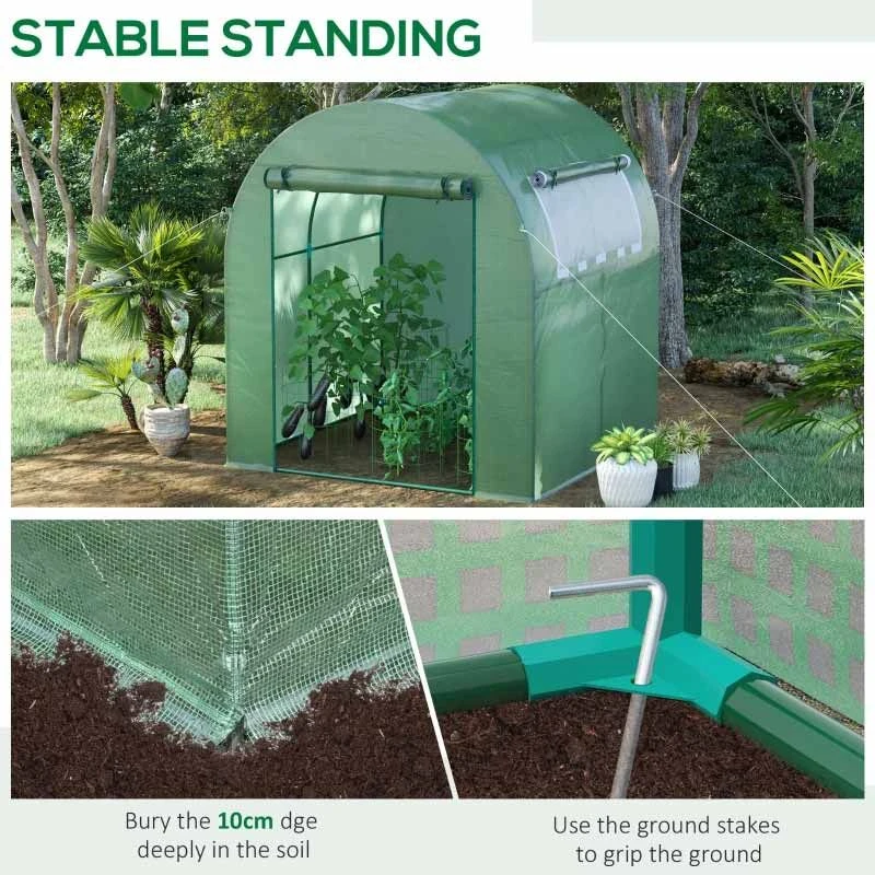 Outsunny Walk In Polytunnel Greenhouse With Roll-up Window & Door 180W X 180D X 200Hcm - Green - 845-775V00GN 5 Outsunny Walk In Polytunnel Greenhouse With Roll-up Window & Door 180W X 180D X 200Hcm - Green - 845-775V00GN - Image 5