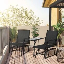 Outsunny Double Garden Rocking Chairs - Black - 84A-084BK
