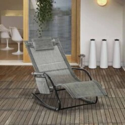 Outsunny Mesh Recliner Rocking Garden Chair - Dark Grey - 84A-160V70GY