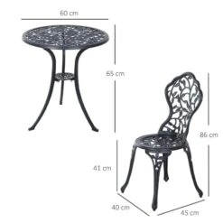 Outsunny 3 Piece Antique Cast Aluminum Bistro Set Outdoor Furniture - Black - 84B-028 -OUTSUNNY Sales Shop outsunny 84b 028 dimension 1