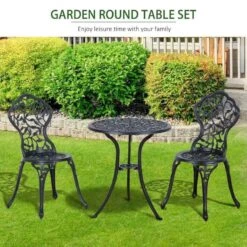Outsunny 3 Piece Antique Cast Aluminum Bistro Set Outdoor Furniture - Black - 84B-028 -OUTSUNNY Sales Shop outsunny 84b 028 garden 1