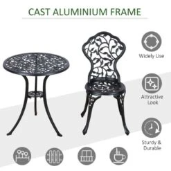 Outsunny 3 Piece Antique Cast Aluminum Bistro Set Outdoor Furniture - Black - 84B-028 -OUTSUNNY Sales Shop outsunny 84b 028 material 1