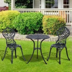 Outsunny 3 Piece Antique Cast Aluminum Bistro Set Outdoor Furniture - Black - 84B-028 -OUTSUNNY Sales Shop outsunny 84b 028 outdoor 1