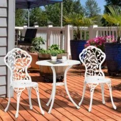Outsunny 3 Piece Aluminium Bistro Set - White- 84B-028V00WT
