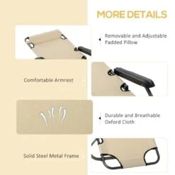 Outsunny Reclining Sun Lounger With Pillow - Beige - 84B-043 15 Outsunny Reclining Sun Lounger With Pillow - Beige - 84B-043 -OUTSUNNY Sales Shop outsunny 84b 043 5 1