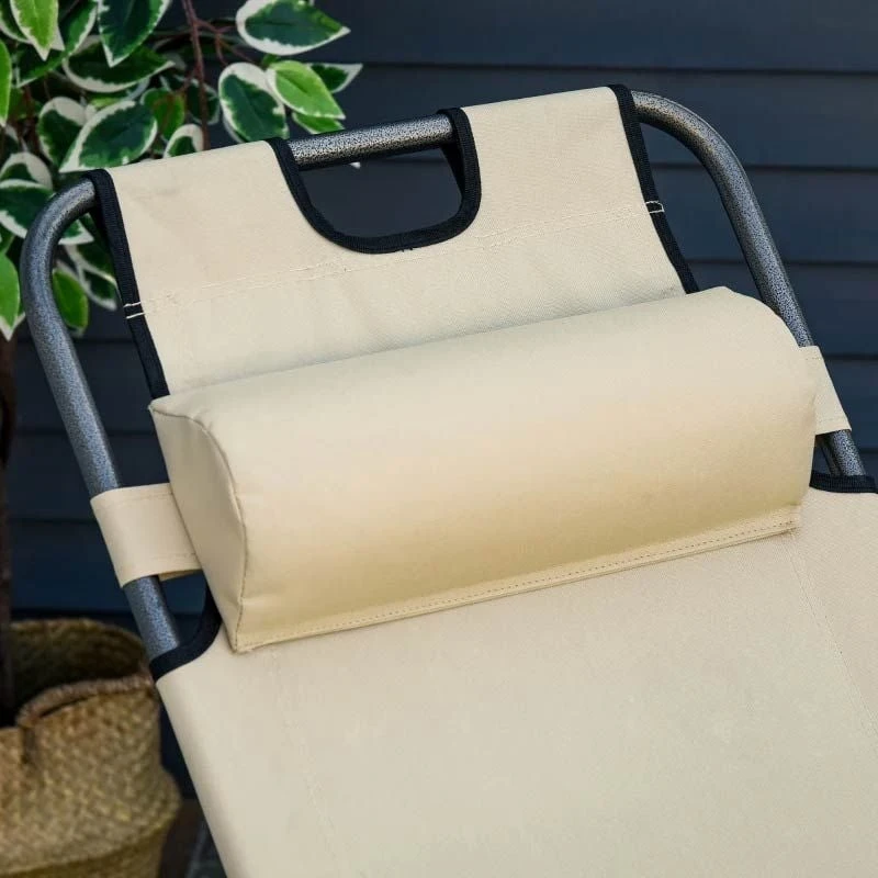 Outsunny Reclining Sun Lounger With Pillow - Beige - 84B-043 7 Outsunny Reclining Sun Lounger With Pillow - Beige - 84B-043 - Image 7