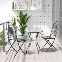Outsunny 3 Piece Mosaic Metal Bistro Set - Black - 84B-052