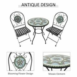 Outsunny 3 Piece Mosaic Metal Bistro Set - Black - 84B-052 17 Outsunny 3 Piece Mosaic Metal Bistro Set - Black - 84B-052 -OUTSUNNY Sales Shop outsunny 84b 052 antique mosaic design