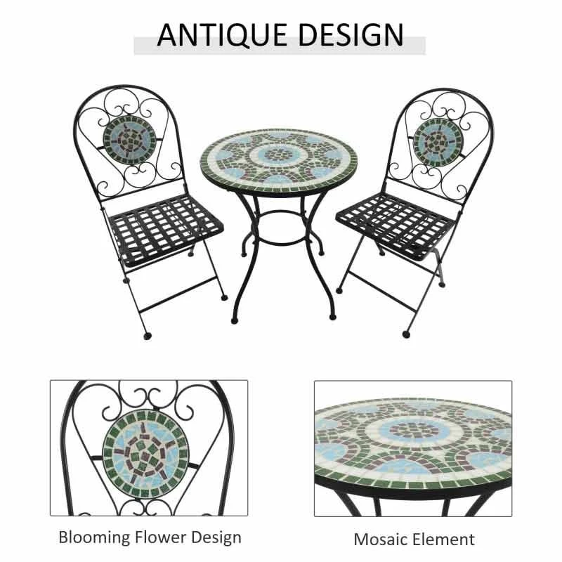 Outsunny 3 Piece Mosaic Metal Bistro Set - Black - 84B-052 8 Outsunny 3 Piece Mosaic Metal Bistro Set - Black - 84B-052 - Image 8