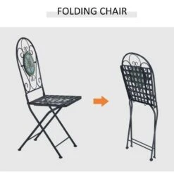 Outsunny 3 Piece Mosaic Metal Bistro Set - Black - 84B-052 18 Outsunny 3 Piece Mosaic Metal Bistro Set - Black - 84B-052 -OUTSUNNY Sales Shop outsunny 84b 052 folding chair