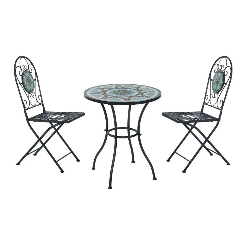 Outsunny 3 Piece Mosaic Metal Bistro Set - Black - 84B-052 4 Outsunny 3 Piece Mosaic Metal Bistro Set - Black - 84B-052 - Image 4