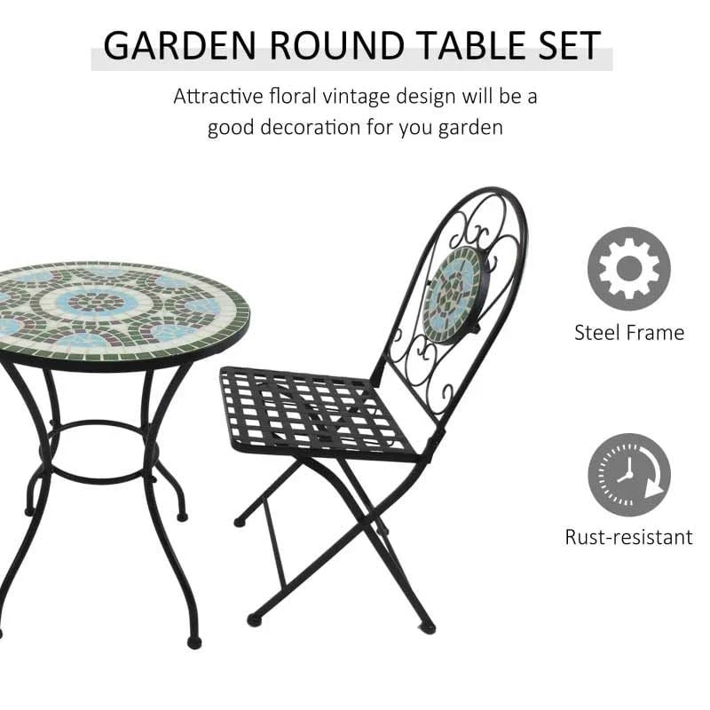Outsunny 3 Piece Mosaic Metal Bistro Set - Black - 84B-052 7 Outsunny 3 Piece Mosaic Metal Bistro Set - Black - 84B-052 - Image 7