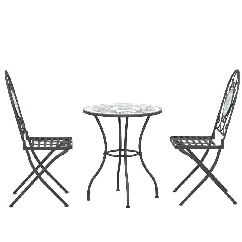Outsunny 3 Piece Mosaic Metal Bistro Set - Black - 84B-052 3 Outsunny 3 Piece Mosaic Metal Bistro Set - Black - 84B-052 - Image 3