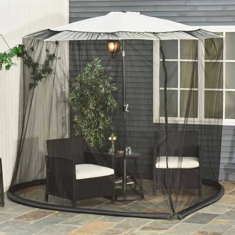 Outsunny 2.3m Umbrella/Table Mosquito Net - Black - 84B-063 1 Outsunny 2.3m Umbrella/Table Mosquito Net - Black - 84B-063