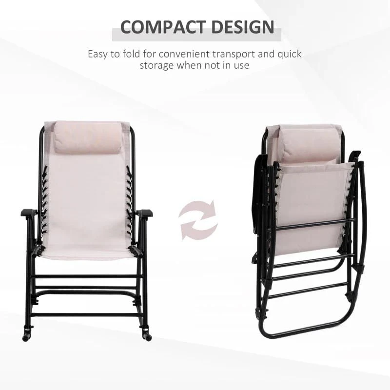 Outsunny Folding Rocking Garden Chair - Beige - 84B-099BG 10 Outsunny Folding Rocking Garden Chair - Beige - 84B-099BG - Image 10