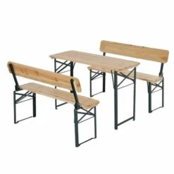 Outsunny 3 Piece Wooden Table & Bench Set - Natural Wood - 84B-106 12 Outsunny 3 Piece Wooden Table & Bench Set - Natural Wood - 84B-106 -OUTSUNNY Sales Shop outsunny 84b 106 full set 1
