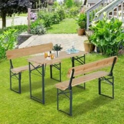 Outsunny 3 Piece Wooden Table & Bench Set - Natural Wood - 84B-106 18 Outsunny 3 Piece Wooden Table & Bench Set - Natural Wood - 84B-106 -OUTSUNNY Sales Shop outsunny 84b 106 outdoor 1
