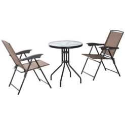 Outsunny 3 Piece Bistro Set With Tempered Glass Table & Adjustable Backrest Chairs - Brown - 84B-225 -OUTSUNNY Sales Shop outsunny 84b 225 full set 1