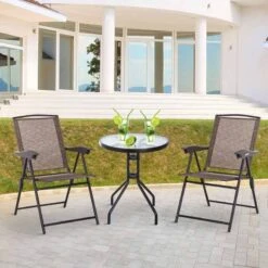Outsunny 3 Piece Bistro Set With Tempered Glass Table & Adjustable Backrest Chairs - Brown - 84B-225 -OUTSUNNY Sales Shop outsunny 84b 225 outdoor 1