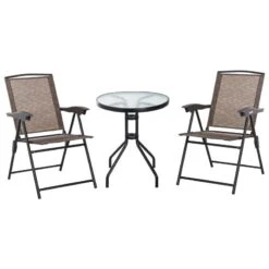 Outsunny 3 Piece Bistro Set With Tempered Glass Table & Adjustable Backrest Chairs - Brown - 84B-225 -OUTSUNNY Sales Shop outsunny 84b 225 product image 1