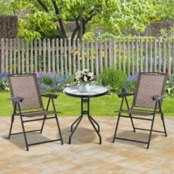 Outsunny 3 Piece Bistro Set With Tempered Glass Table & Adjustable Backrest Chairs - Brown - 84B-225