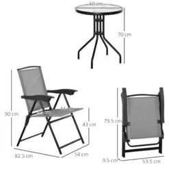 Outsunny 3 Piece Bistro Set With Folding Chairs & Adjustable Backrest - Grey - 84B-225GY 19 Outsunny 3 Piece Bistro Set With Folding Chairs & Adjustable Backrest - Grey - 84B-225GY -OUTSUNNY Sales Shop outsunny 84b 225gy 1