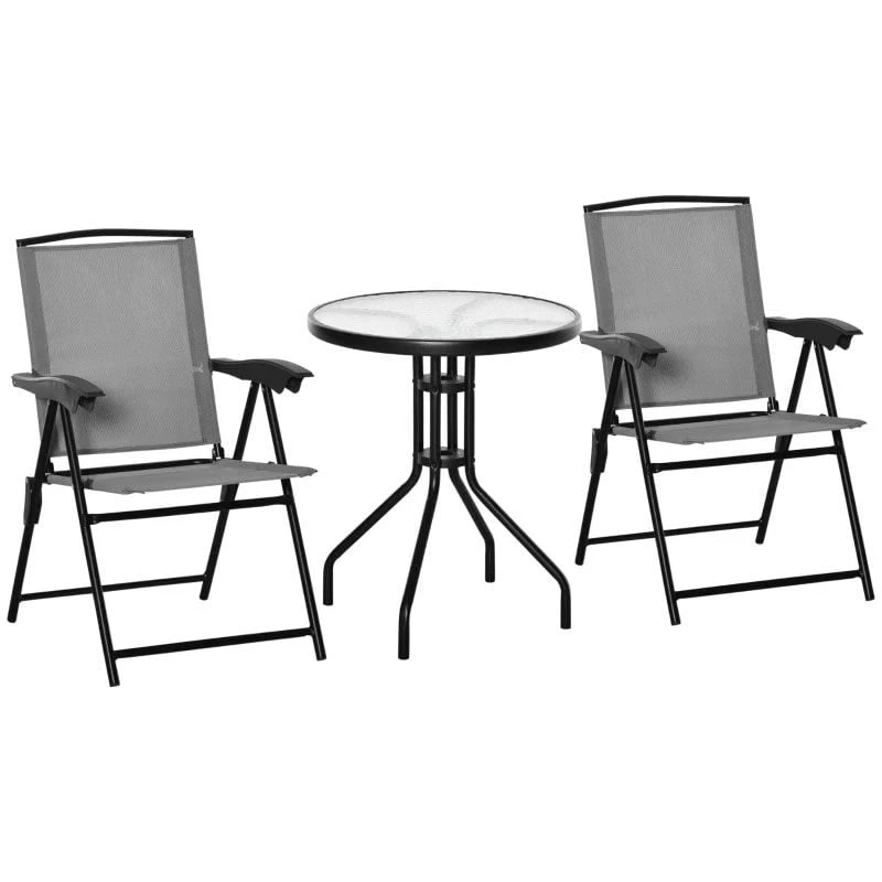 Outsunny 3 Piece Bistro Set With Folding Chairs & Adjustable Backrest - Grey - 84B-225GY 3 Outsunny 3 Piece Bistro Set With Folding Chairs & Adjustable Backrest - Grey - 84B-225GY - Image 3