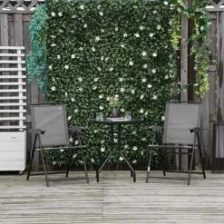 Outsunny 3 Piece Bistro Set With Folding Chairs & Adjustable Backrest - Grey - 84B-225GY