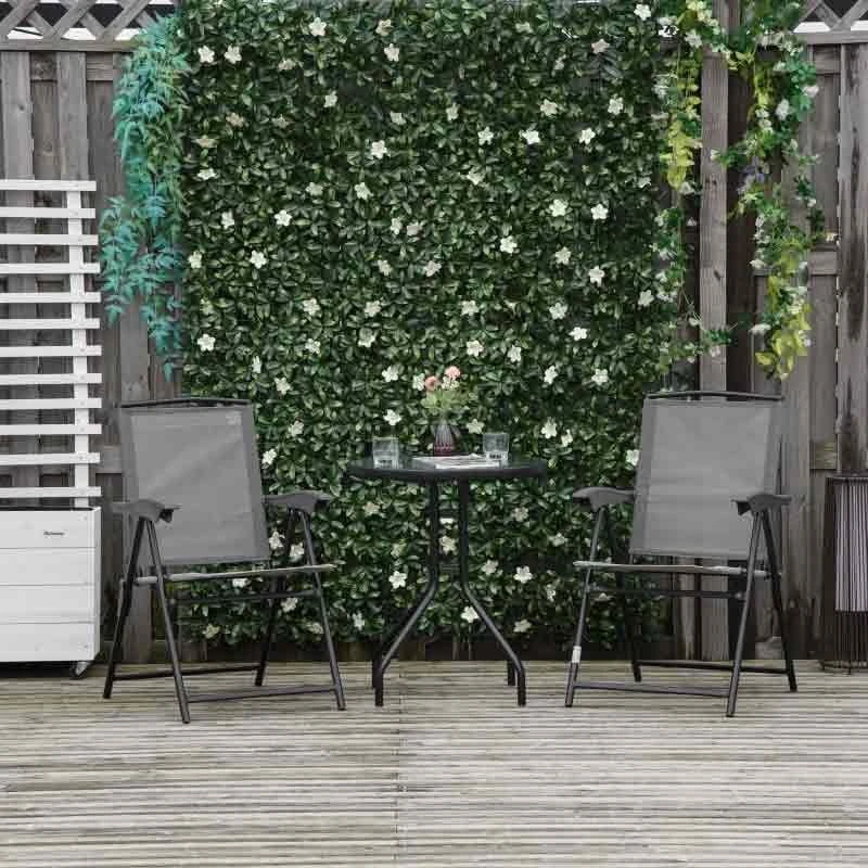 Outsunny 3 Piece Bistro Set With Folding Chairs & Adjustable Backrest - Grey - 84B-225GY 1 Outsunny 3 Piece Bistro Set With Folding Chairs & Adjustable Backrest - Grey - 84B-225GY