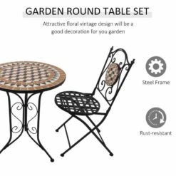 Outsunny 3 Piece Vintage Mosaic Bistro Set Chairs & Round Table Outdoor Furniture - Black Orange & White - 84B-260 19 Outsunny 3 Piece Vintage Mosaic Bistro Set Chairs & Round Table Outdoor Furniture - Black Orange & White - 84B-260 -OUTSUNNY Sales Shop outsunny 84b 260 material 1