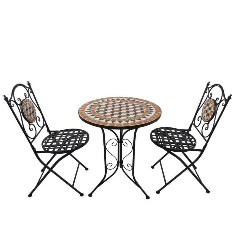 Outsunny 3 Piece Vintage Mosaic Bistro Set Chairs & Round Table Outdoor Furniture - Black Orange & White - 84B-260 5 Outsunny 3 Piece Vintage Mosaic Bistro Set Chairs & Round Table Outdoor Furniture - Black Orange & White - 84B-260 - Image 5
