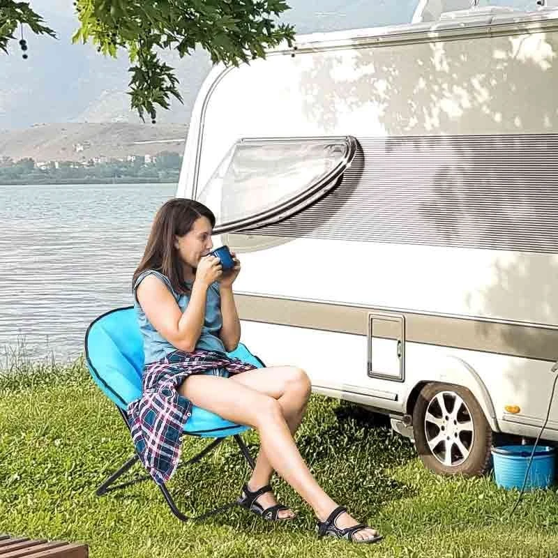 Outsunny Folding Saucer Moon Chair - Blue - 84B-299BU 1 Outsunny Folding Saucer Moon Chair - Blue - 84B-299BU