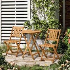 Outsunny 3 Piece Wooden Folding Bistro Set - Teak - 84B-316