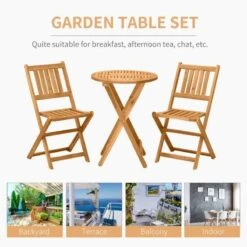Outsunny 3 Piece Wooden Folding Bistro Set - Teak - 84B-316 -OUTSUNNY Sales Shop outsunny 84b 316 3