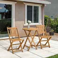 Outsunny 3 Piece Wooden Folding Bistro Set - Teak - 84B-316 -OUTSUNNY Sales Shop outsunny 84b 316 9