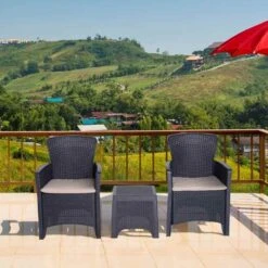 Outsunny 3 Piece Rattan Effect Garden Bistro Set - Dark Brown - 84B-322V70