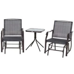 Outsunny Bistro Set Steel Frame Glider Rocking Chair And Table - Grey -84B-359GY -OUTSUNNY Sales Shop outsunny 84b 359gy product image 1