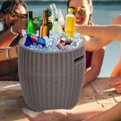 Outsunny Rattan Effect Lift-Top Ice Cooler Table - 45L - Grey - 84B-364GY