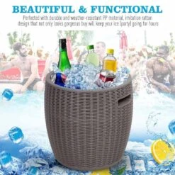 Outsunny Rattan Effect Lift-Top Ice Cooler Table - 45L - Grey - 84B-364GY -OUTSUNNY Sales Shop outsunny 84b 364gy 4