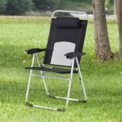 Outsunny 3 Position Adjustable Outdoor Garden Chair With Headrest - Black - 84B-399BK