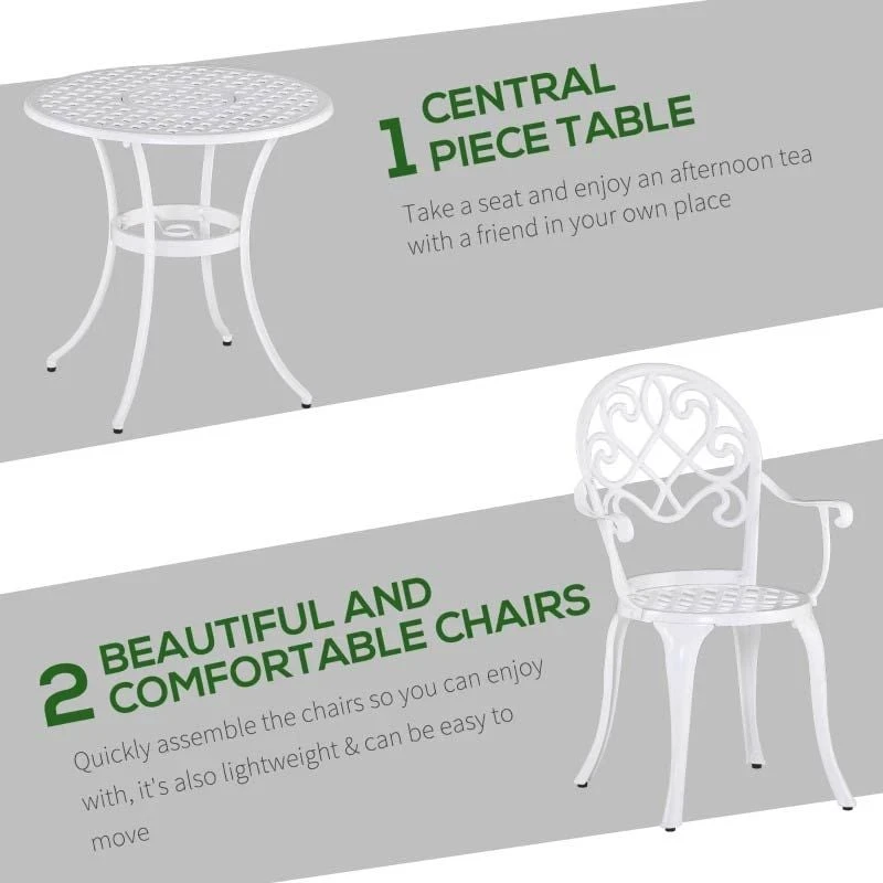 Outsunny 3 Piece Aluminium Bistro Set - White - 84B-505 7 Outsunny 3 Piece Aluminium Bistro Set - White - 84B-505 - Image 7