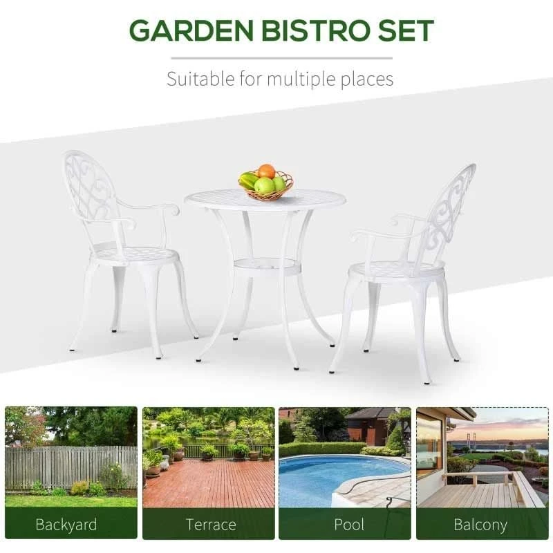 Outsunny 3 Piece Aluminium Bistro Set - White - 84B-505 5 Outsunny 3 Piece Aluminium Bistro Set - White - 84B-505 - Image 5