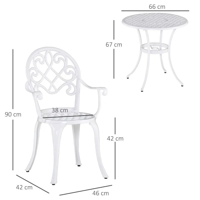 Outsunny 3 Piece Aluminium Bistro Set - White - 84B-505 8 Outsunny 3 Piece Aluminium Bistro Set - White - 84B-505 - Image 8