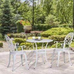 Outsunny 3 Piece Aluminium Bistro Set - White - 84B-505