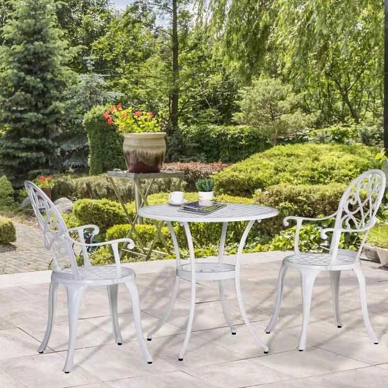 Outsunny 3 Piece Aluminium Bistro Set - White - 84B-505 1 Outsunny 3 Piece Aluminium Bistro Set - White - 84B-505