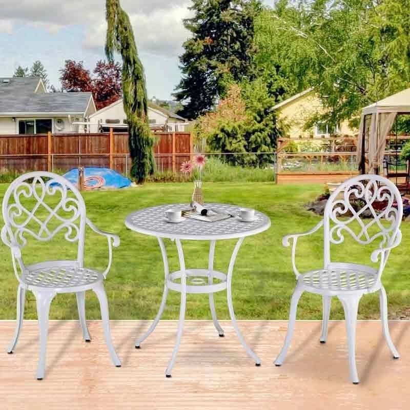 Outsunny 3 Piece Aluminium Bistro Set - White - 84B-505 2 Outsunny 3 Piece Aluminium Bistro Set - White - 84B-505 - Image 2