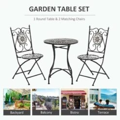 Outsunny 3 Piece Mosaic Tile Bistro Set Table And Folding Chairs - Grey - 84B-525 19 Outsunny 3 Piece Mosaic Tile Bistro Set Table And Folding Chairs - Grey - 84B-525 -OUTSUNNY Sales Shop outsunny 84b 525 3