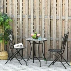 Outsunny 3 Piece Mosaic Tile Bistro Set Table And Folding Chairs - Grey - 84B-525 14 Outsunny 3 Piece Mosaic Tile Bistro Set Table And Folding Chairs - Grey - 84B-525 -OUTSUNNY Sales Shop outsunny 84b 525 8