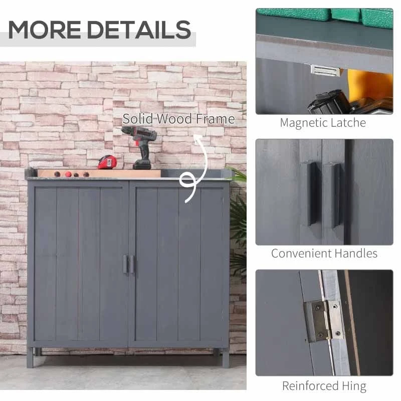 Outsunny Outdoor Garden Wooden Storage Cabinet 98W X 48D X 95.5Hcm - Grey - 84B-636GY 6 Outsunny Outdoor Garden Wooden Storage Cabinet 98W X 48D X 95.5Hcm - Grey - 84B-636GY - Image 6